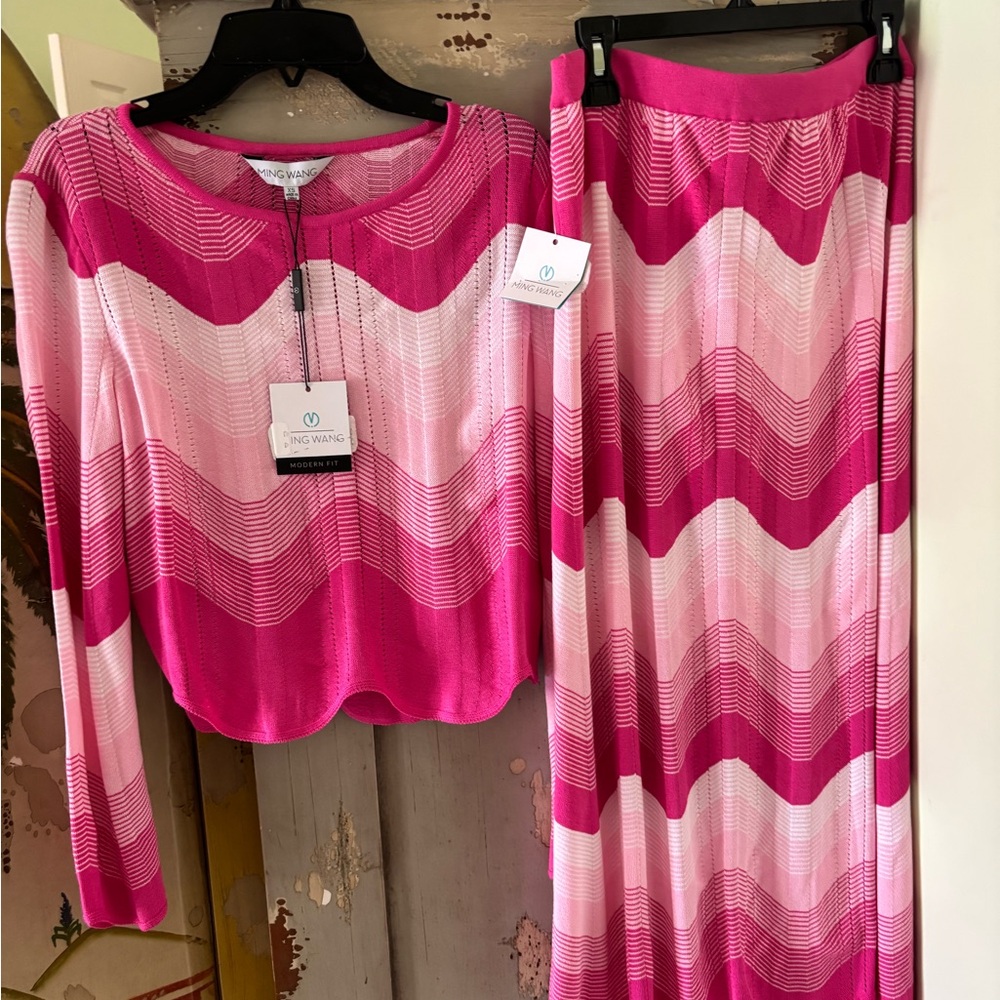 Ming Wang Pink and Cream Knit Ensemble